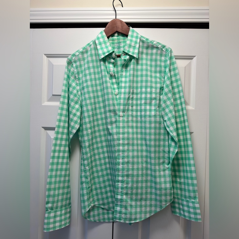 Green and White Checkered Button Down Shirt